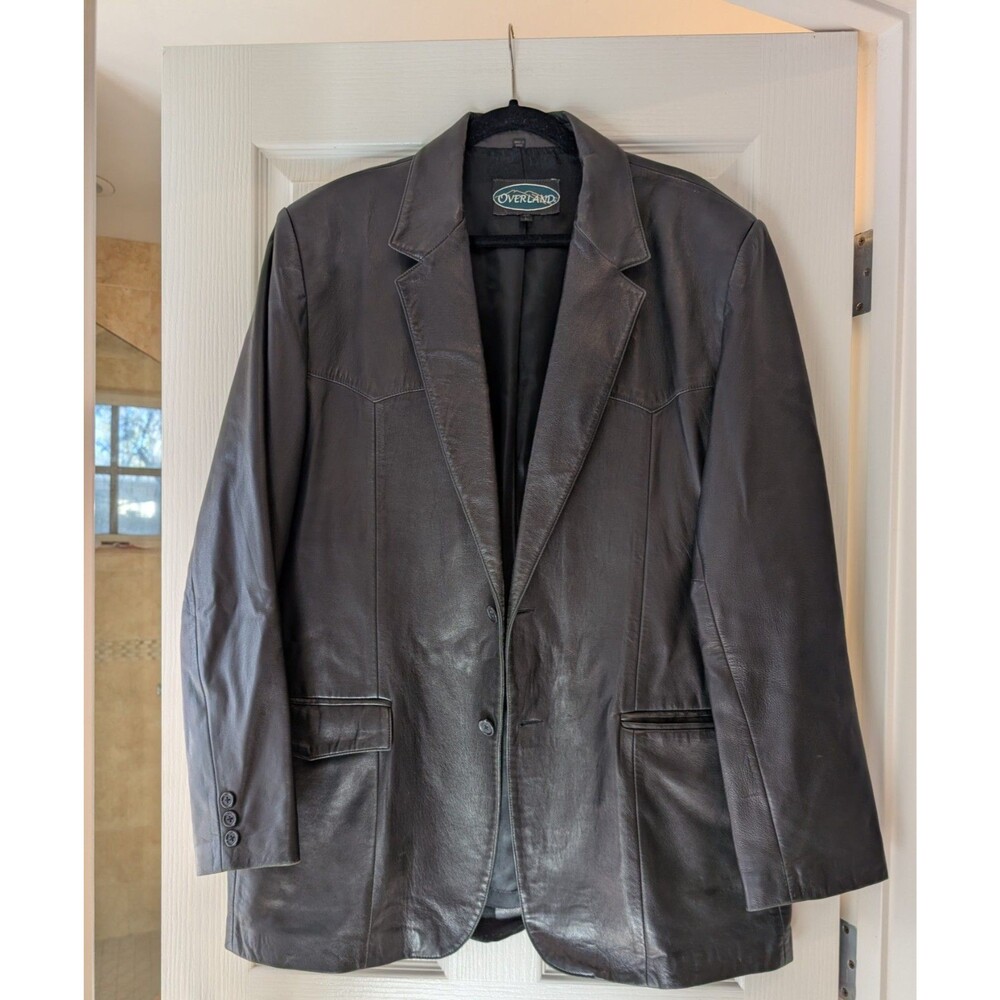 Vintage Overland Black Lambskin Leather Western Blazer Jacket Coat - 46L